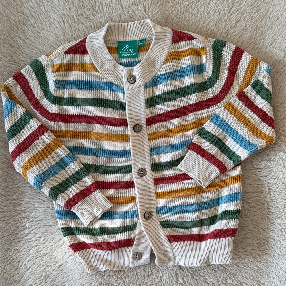 Little Green Radicals Cream and Blue Cardigan